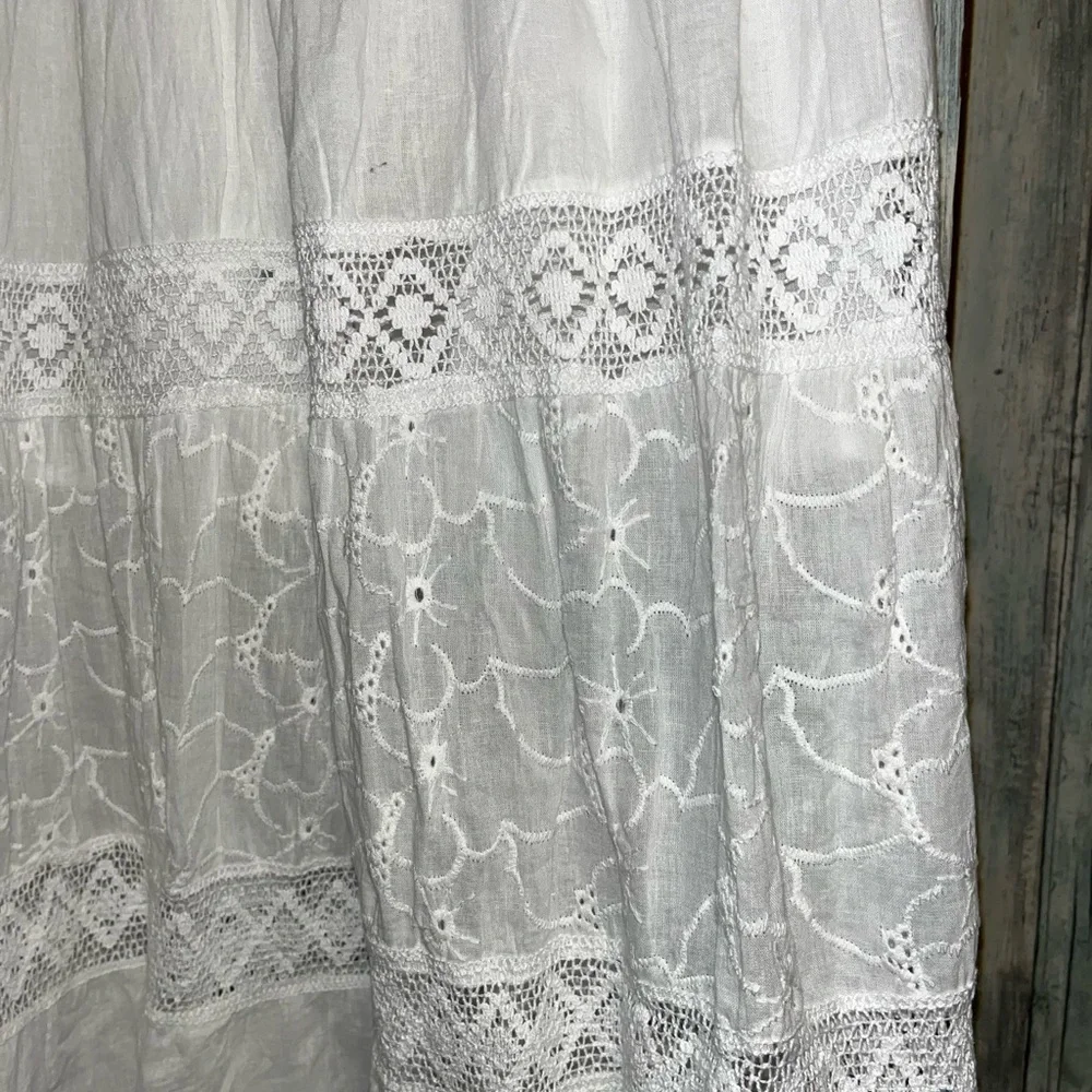 White Waves L/XL White Eyelet Maxi Skirt with Tassel Drawstring